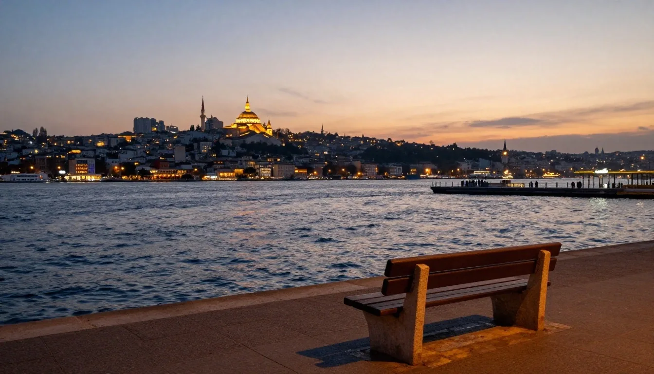 Akşam saatinde İstanbul Boğazı manzarası